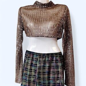 Ohs Metallic Long Sleeve Crop Top